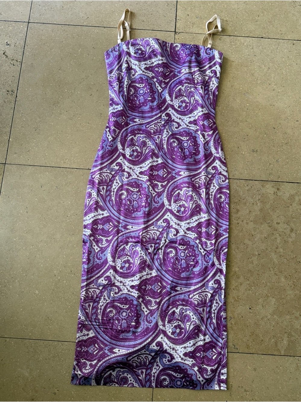 D&G Purple Paisley Midi Dress with Cream Straps